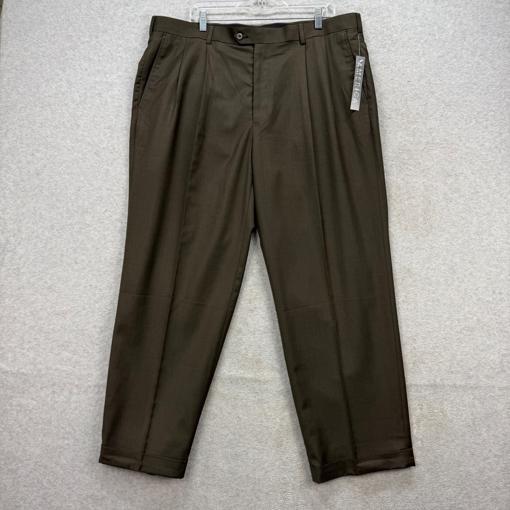 Perry Ellis America Dress Pants‎ Mens 40x30 Brown Pleated Cuffed Slacks NEW
